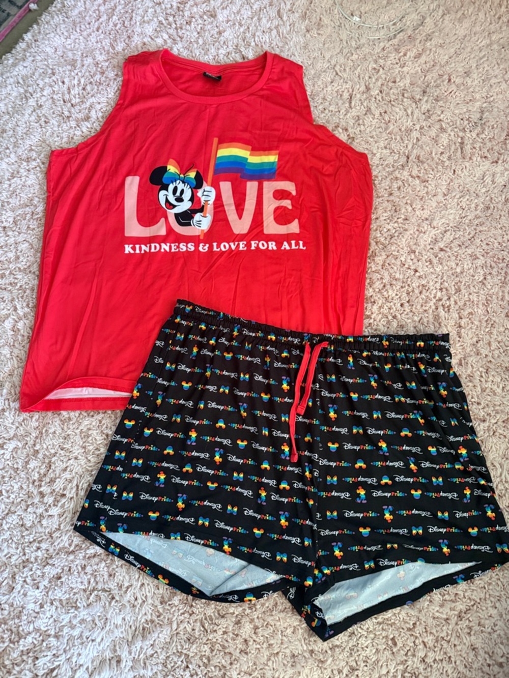 Disney Pride LOVE Minnie Tank & Black Rainbow Short Set